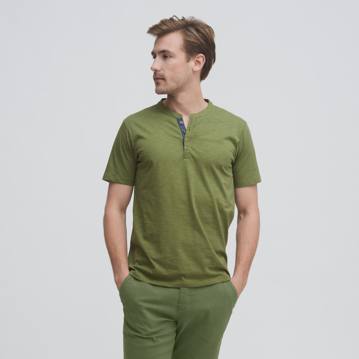 Vert Hommes T-shirt Henley
