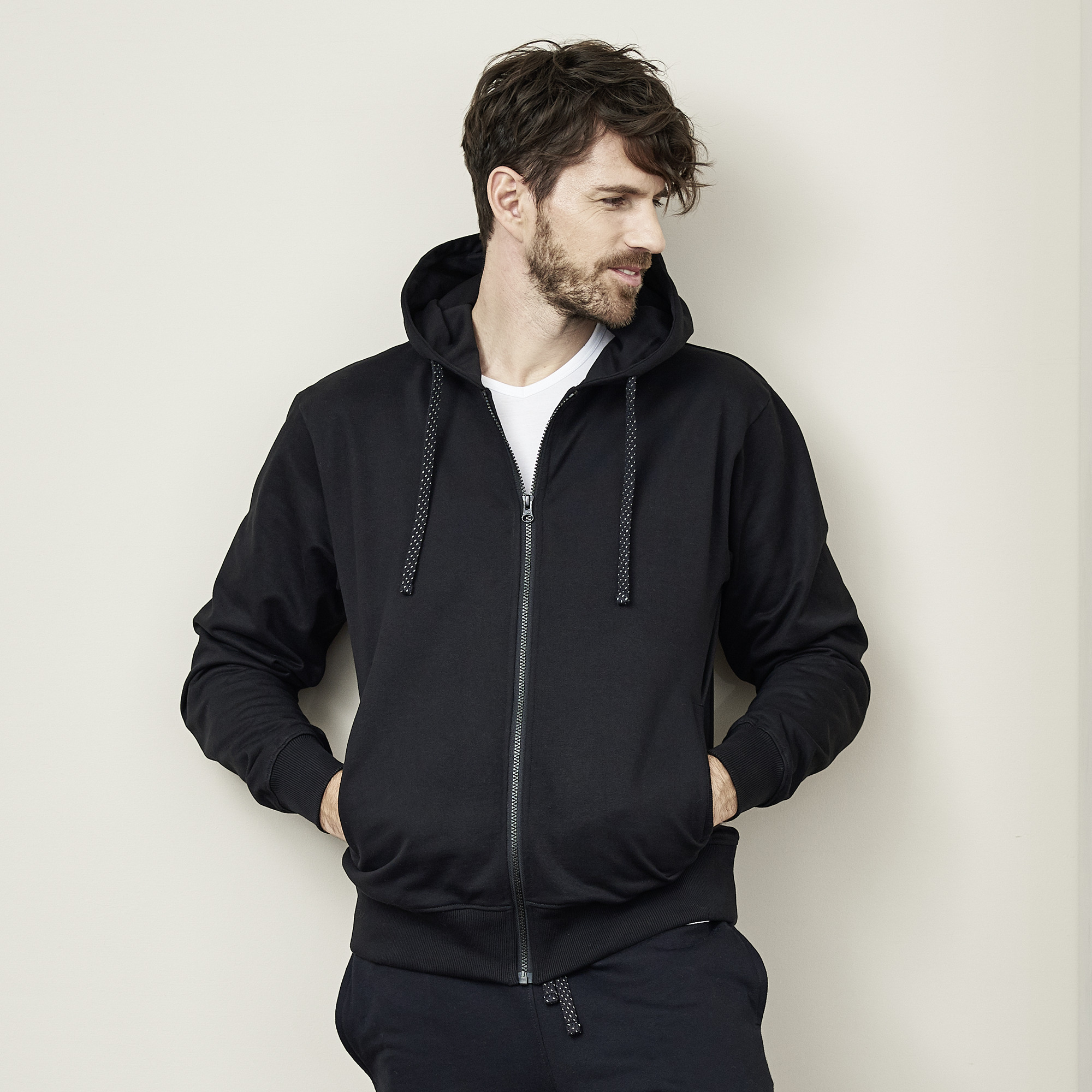 Men's Hoodie jacket Cameron, Cotton (Organic), Black