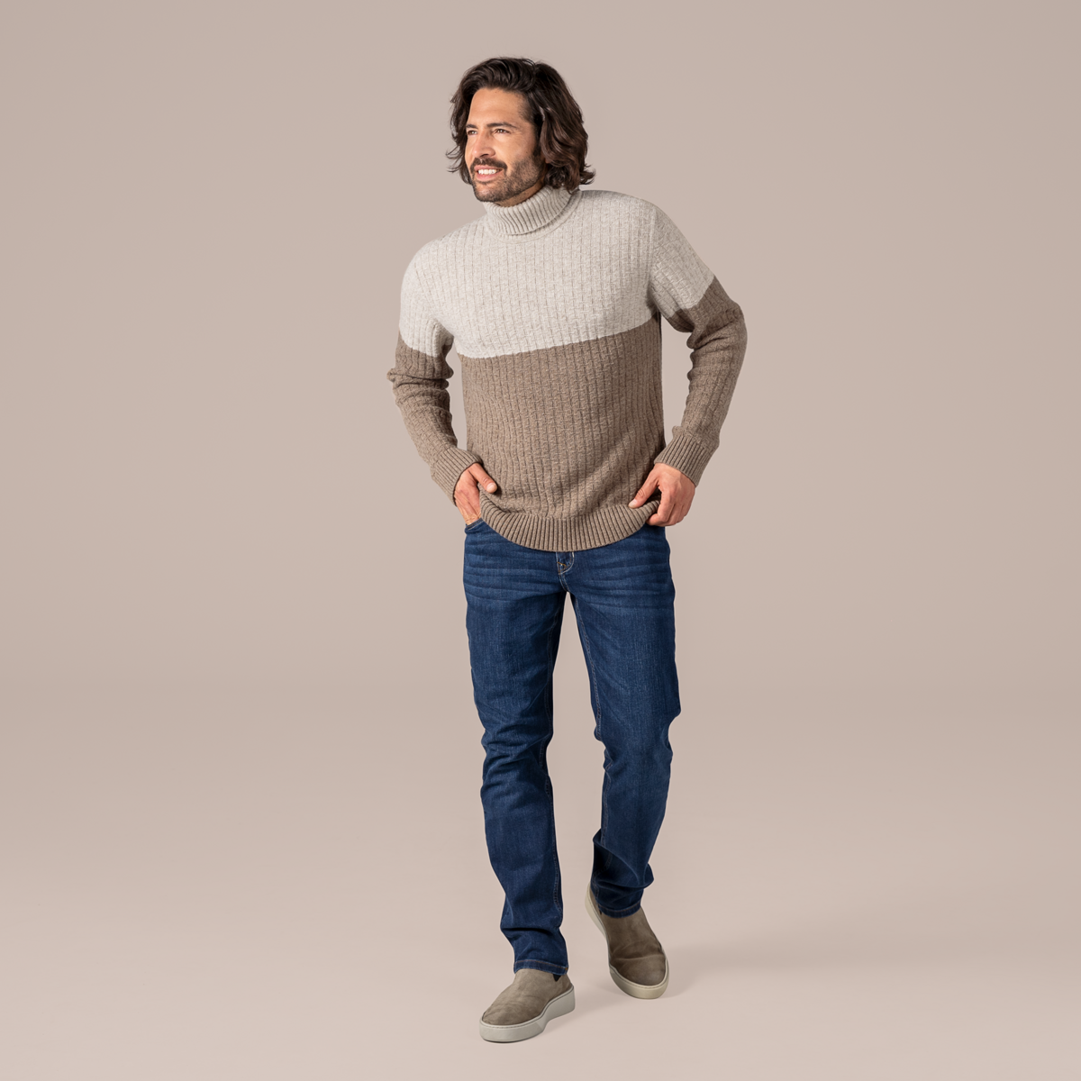 Beige Men Turtleneck-Sweater