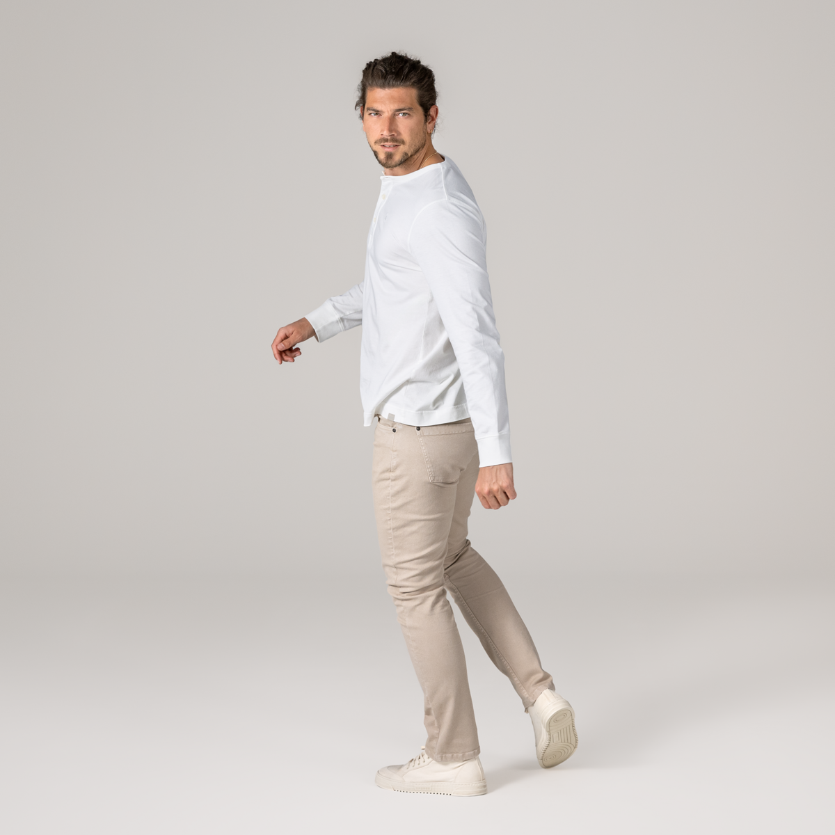 Blanc Shirt Henley Hommes PAOLO