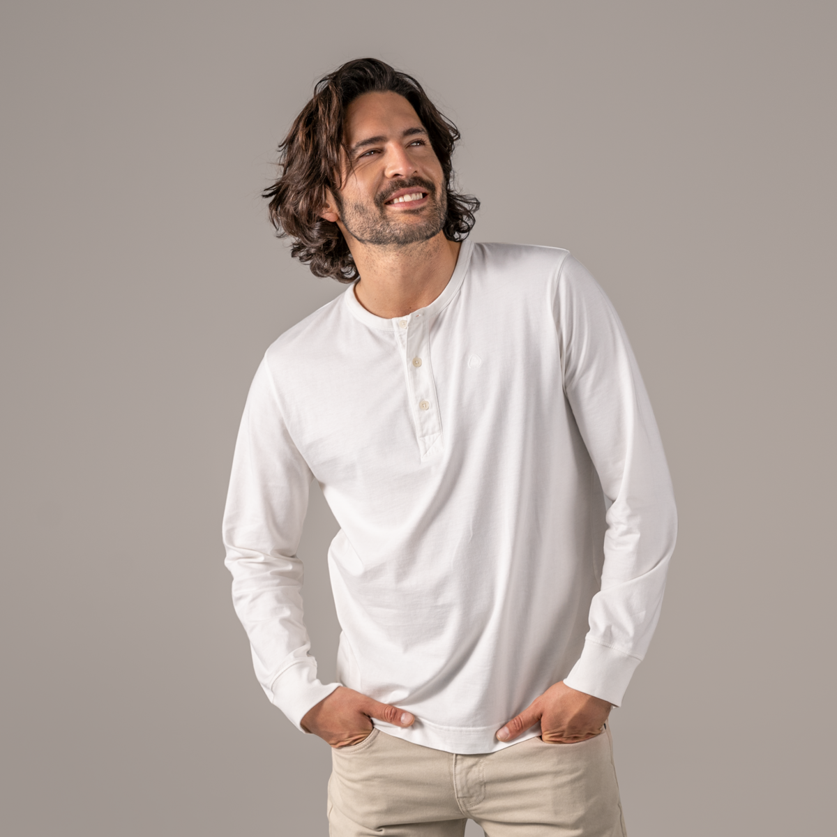 Blanc Shirt Henley Hommes PAOLO