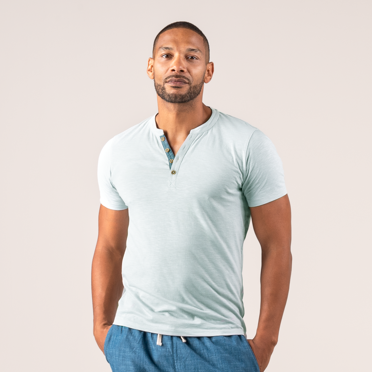 Turquoise Hommes T-shirt Henley