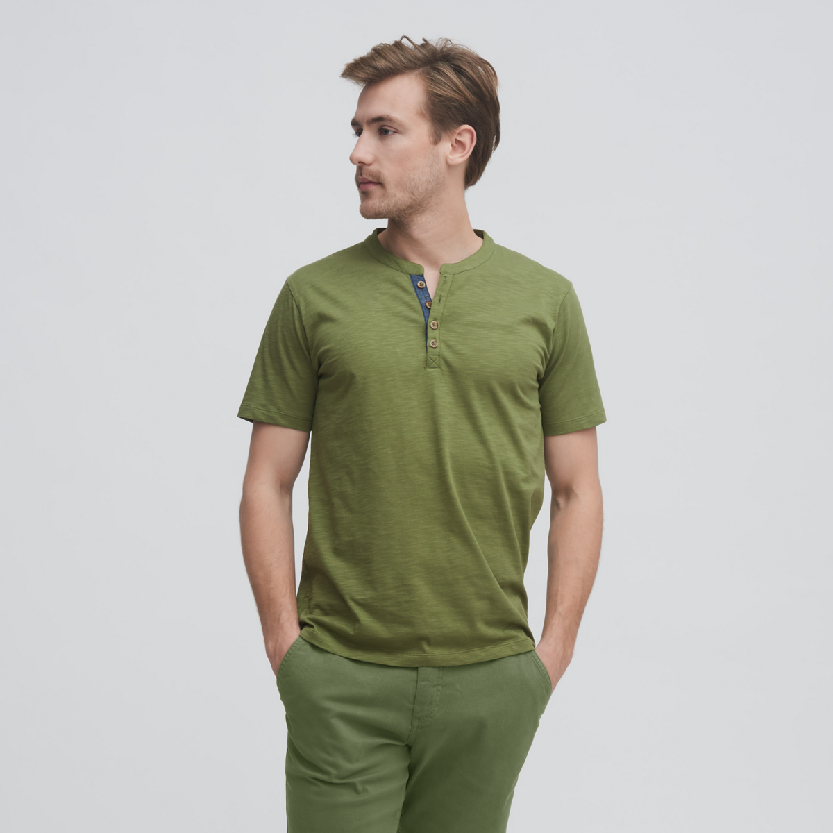 Grün Herren Henley T-Shirt