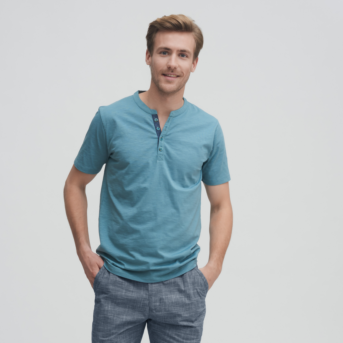 Turquoise Men Henley T-Shirt
