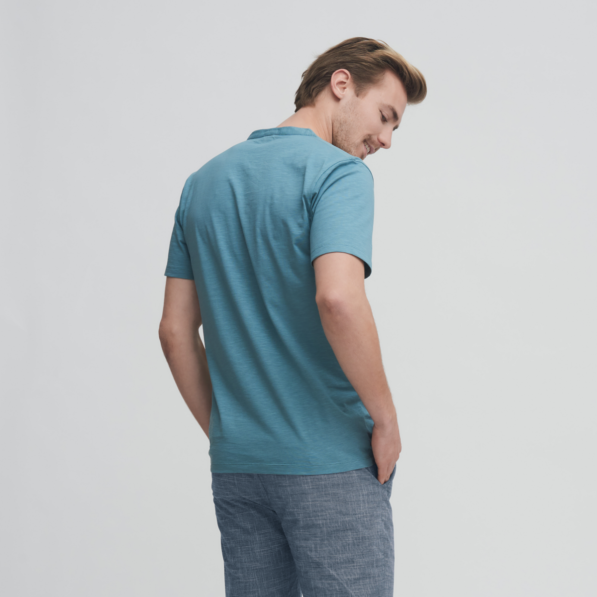Turquoise Hommes T-shirt Henley