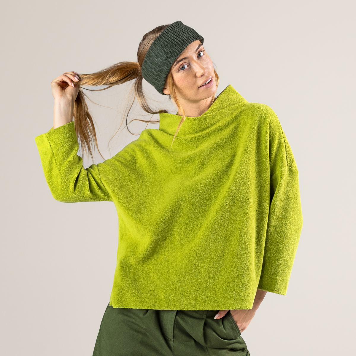 Grün Fleece Pullover Damen PENELOPIS