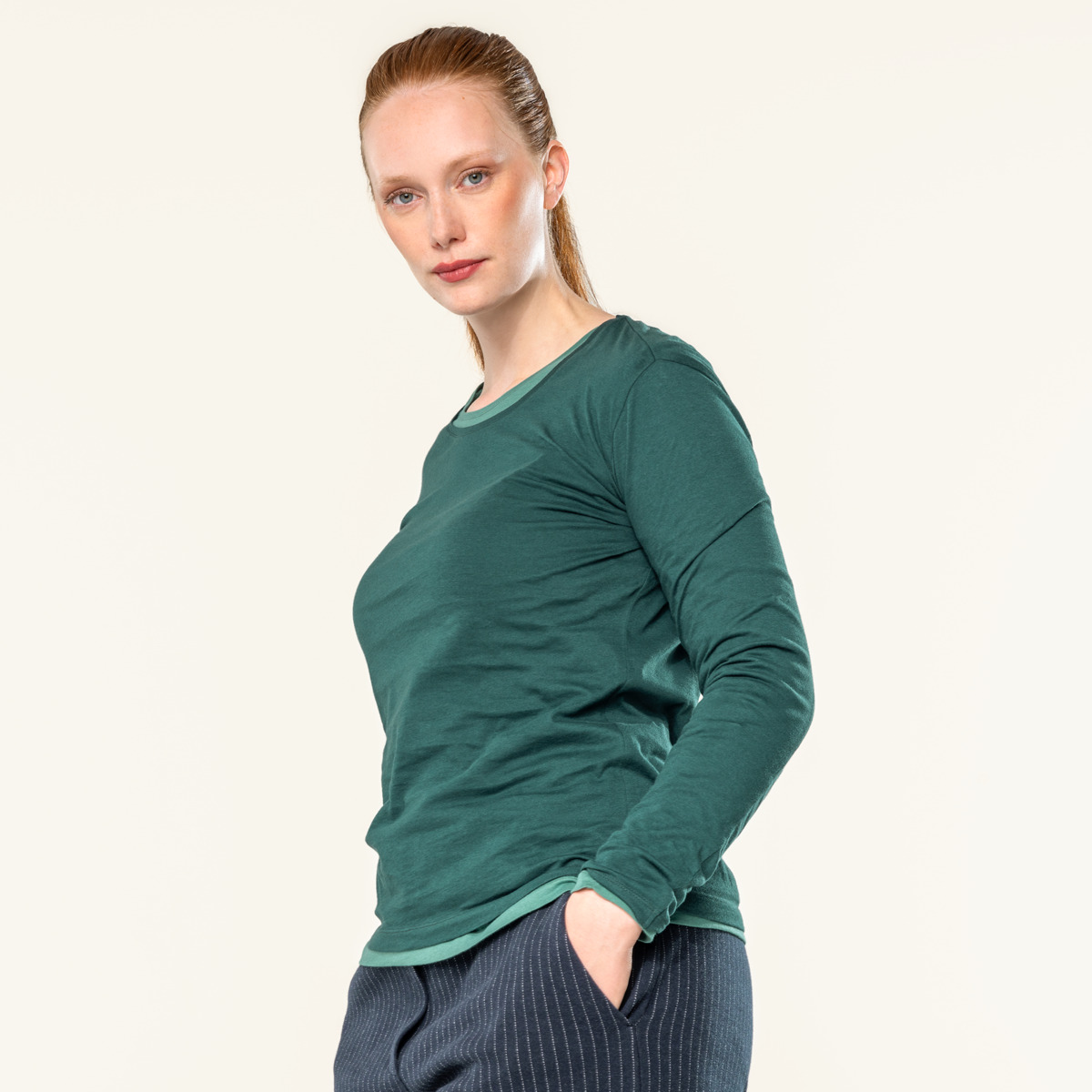 Grün Damen Langarm Shirt