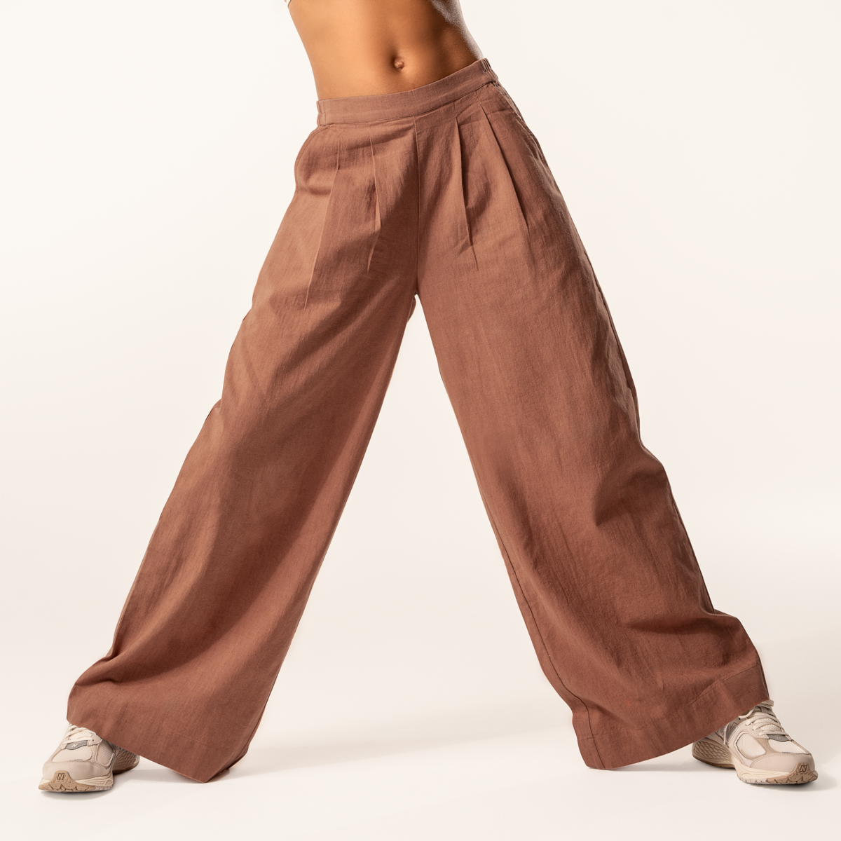 Brun Femmes Pantalon à plis larges
