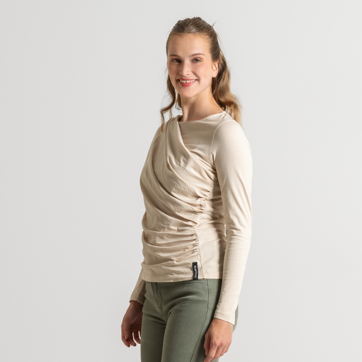 Beige Damen Langarm-Shirt