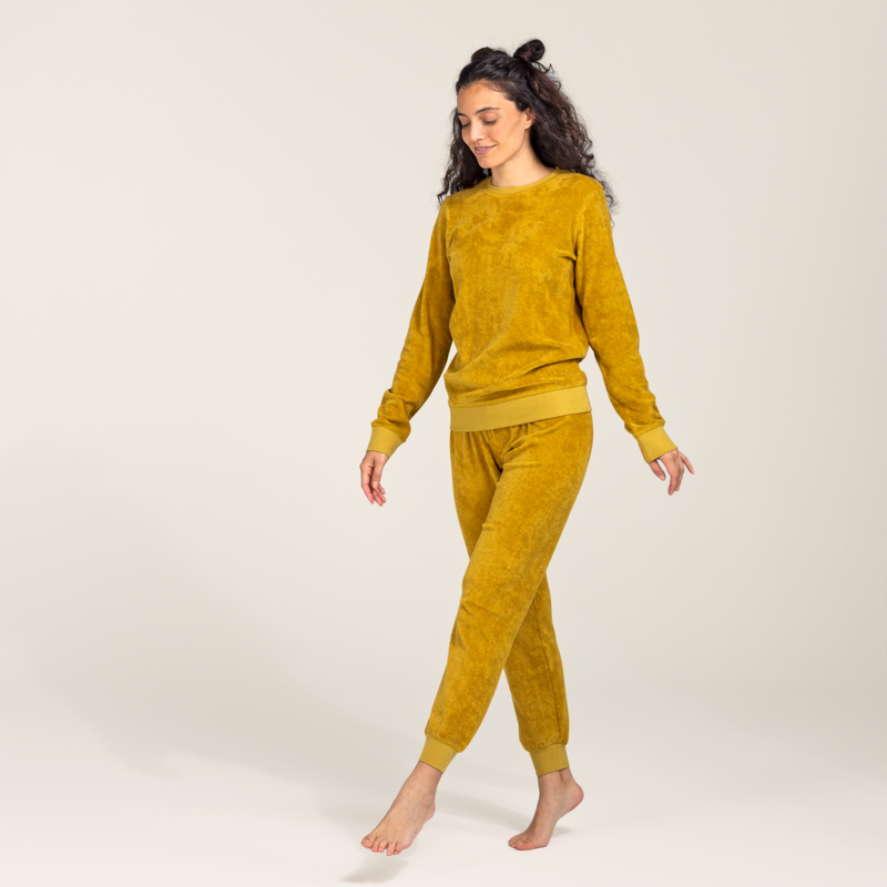 Gelbe Frottee-Schlafanzug Damen Langer Schlafanzug