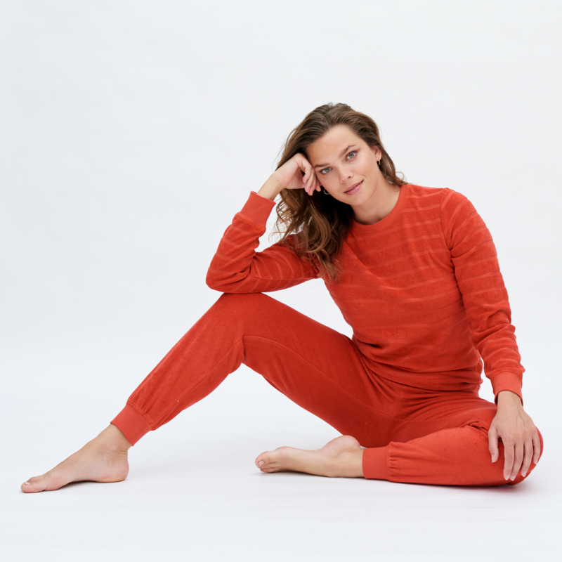 Rote Frottee-Schlafanzug Damen Pyjama