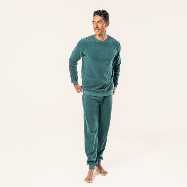 Grüne Frottee-Schlafanzug Herren Langer Schlafanzug