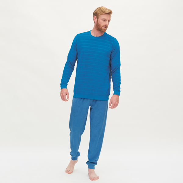 Blaue Frottee-Schlafanzug Herren Schlafanzug Lang