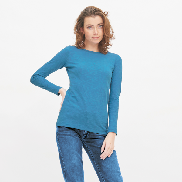 Blaue Langarm-Shirt Damen Langarm-Strickpullover