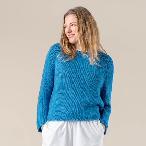 Bleue Pull-over, manches 3/4 Femmes