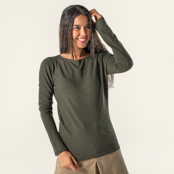 Verte T-shirt manches longues Femmes pull en tricot à manches longues